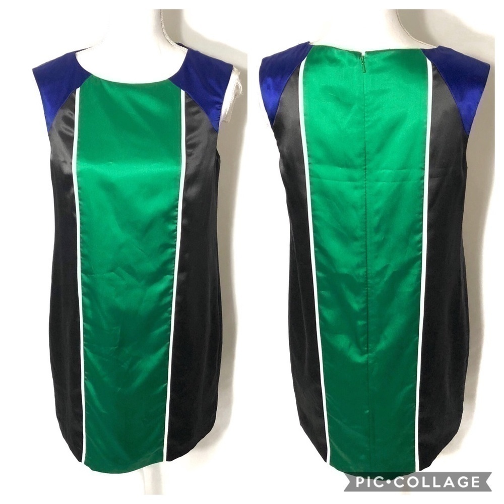 Aidan Mattox Color Block Dress Sz 8 Green Blue